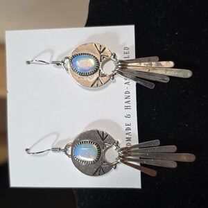 Handcrafted Silver and Blue Opal Dangle Earrings